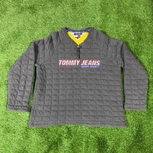 Tommy Jeans Board Sports Quilted 1/4 Zip Pullover Sweatshirt Gray Yellow L